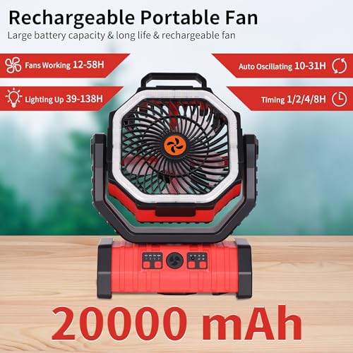 20000mAh Rechargeable Portable Camping Fan with LED Light O9555