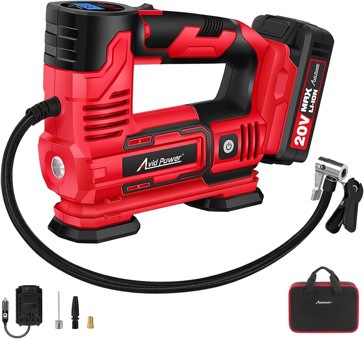 Tire Inflator Portable Air Compressor, 20V Cordless Car Tire Pump with Rechargeable Li-ion Battery, Digital Pressure Gauge W945414