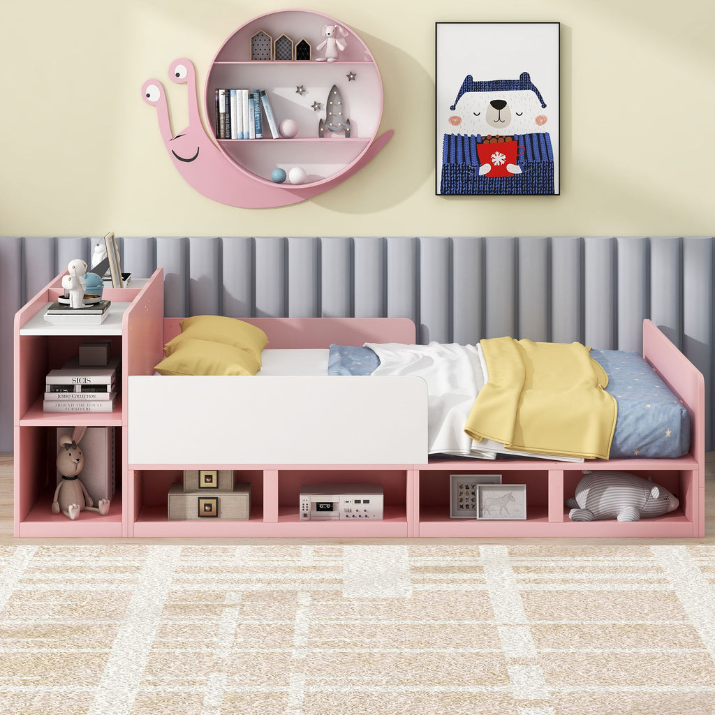 Wood Platform Bed with Storage Headboard and Cabinets U713