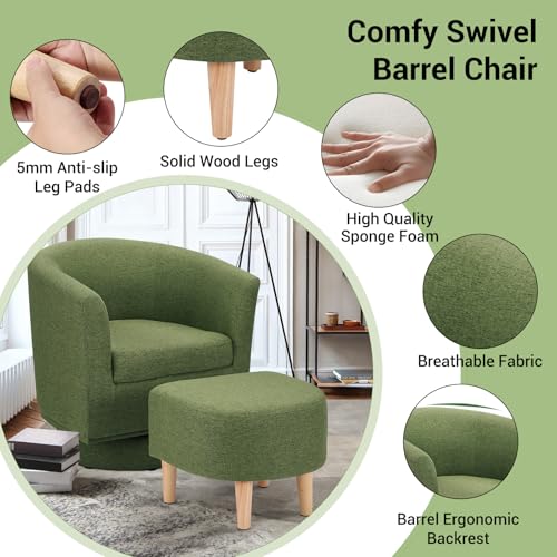 White Sherpa Swivel Accent Chair with Ottoman T57305