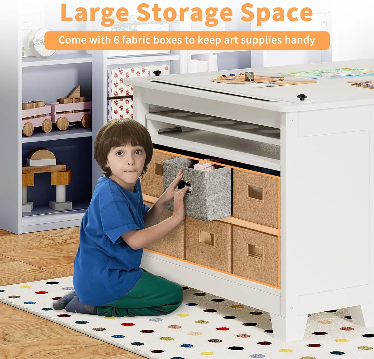 Wooden Kids Art Table and Chair Set with Storage Shelves L65874
