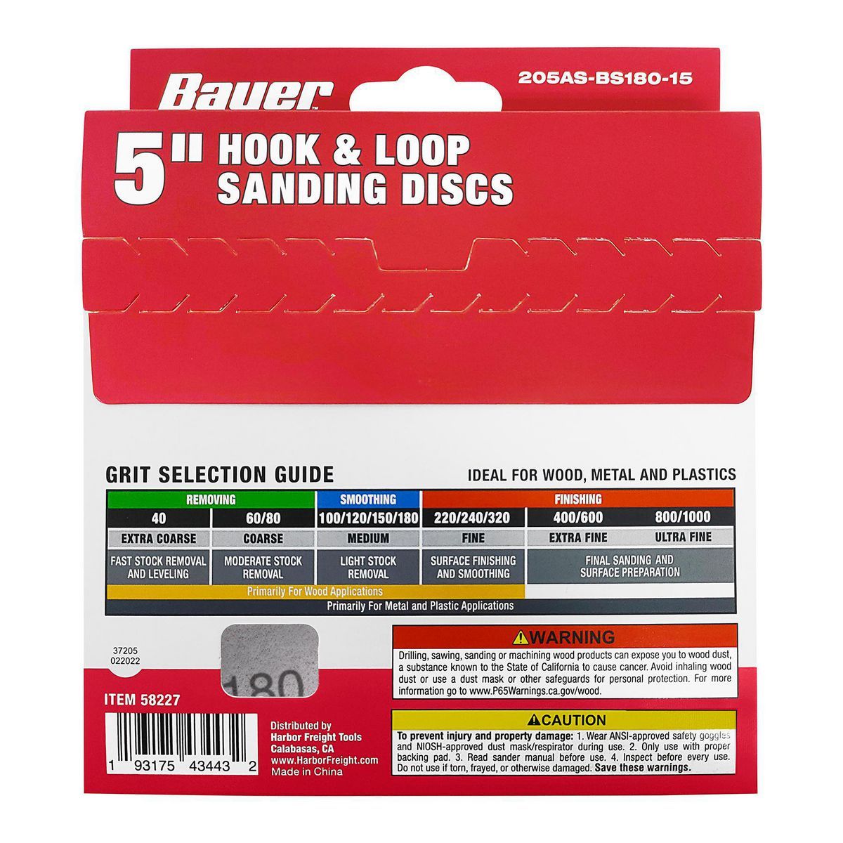 5 in. 180-Grit Hook-and-Loop Sanding Discs, 15-Pack B591