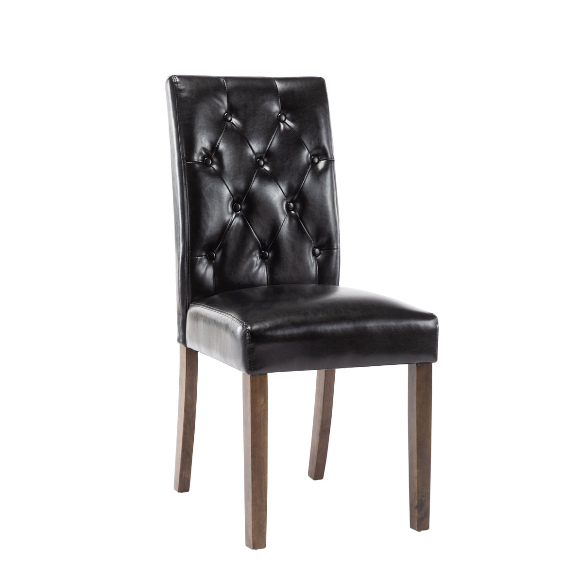 Set Of 2 Dining Chairs With Tall Backs, Button Tufted PU Leather Upholstery And Rubberwood Legs D209
