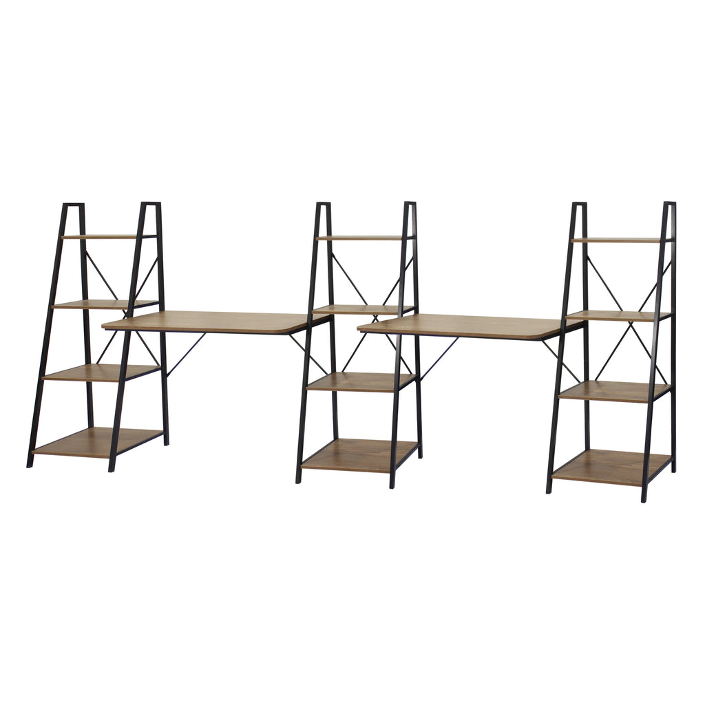 Walnut Writing Desk with 2 Desktop and 3 Bookshelves P92117