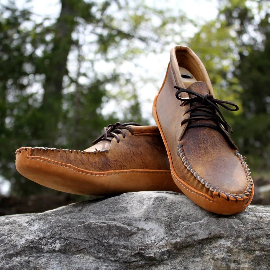 Tan Distressed Batwing Moccasins A132
