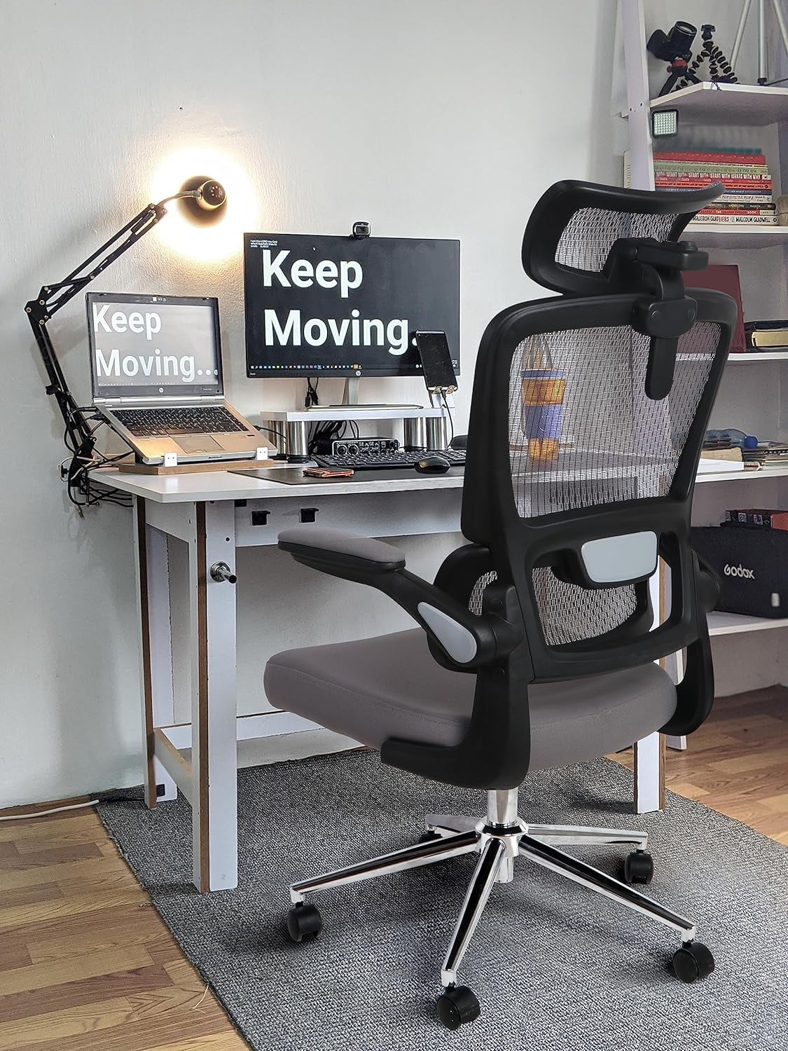 Grey Mesh Ergonomic Office Chair with Flip Up Arms W491