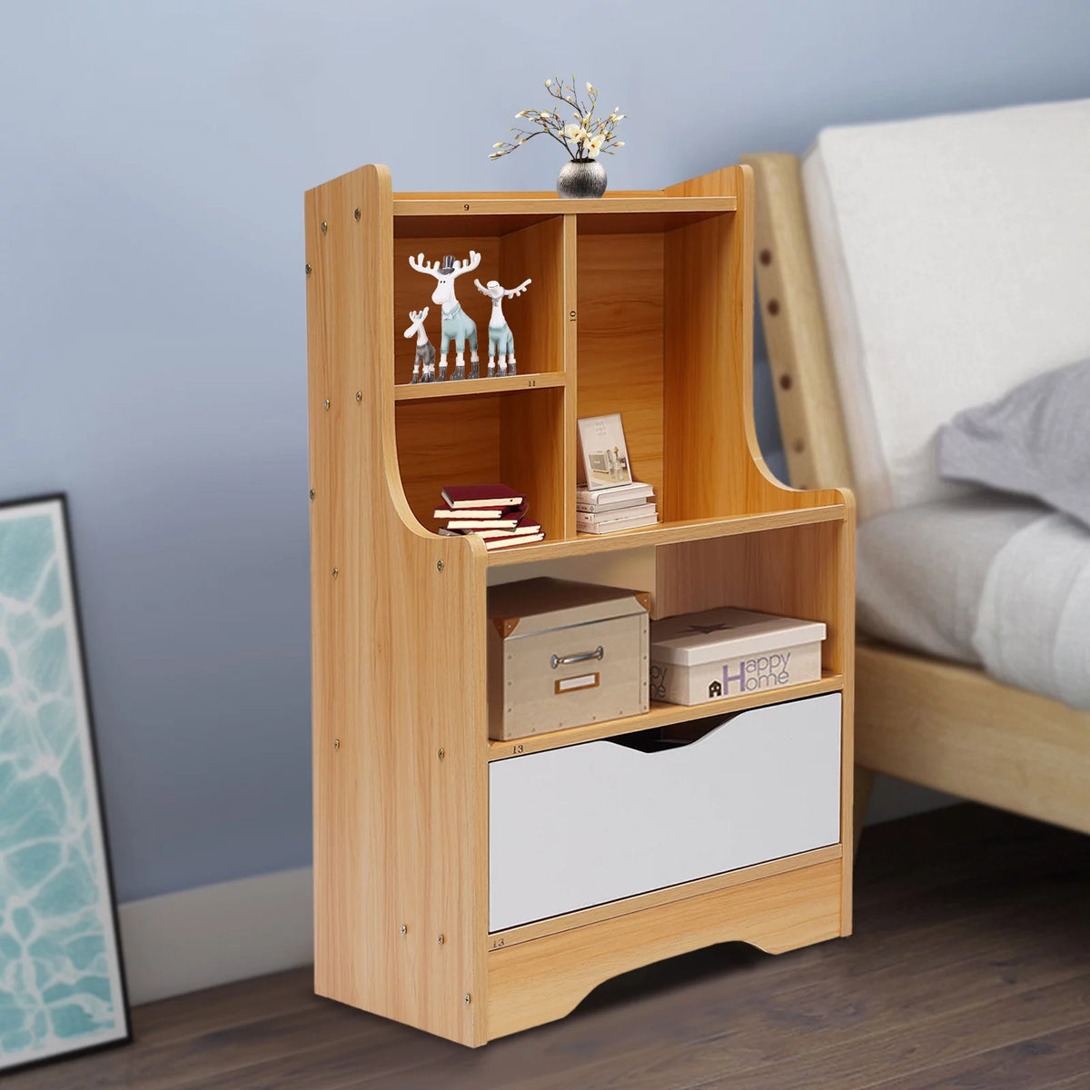 Wood Nightstand Dresser with Storage Shelf Drawer W35320