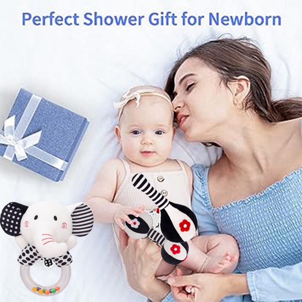 3PCS Soft Plush Baby Rattles High Contrast Black and White Sensory Toy H8497
