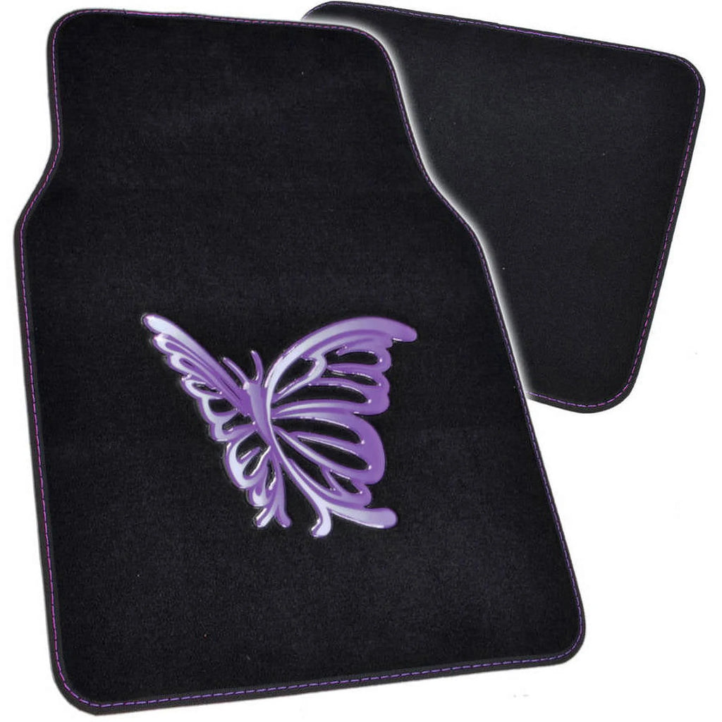 Purple White Butterfly Design Carpet Car Floor Mats Full Set with Rubber Backing C182