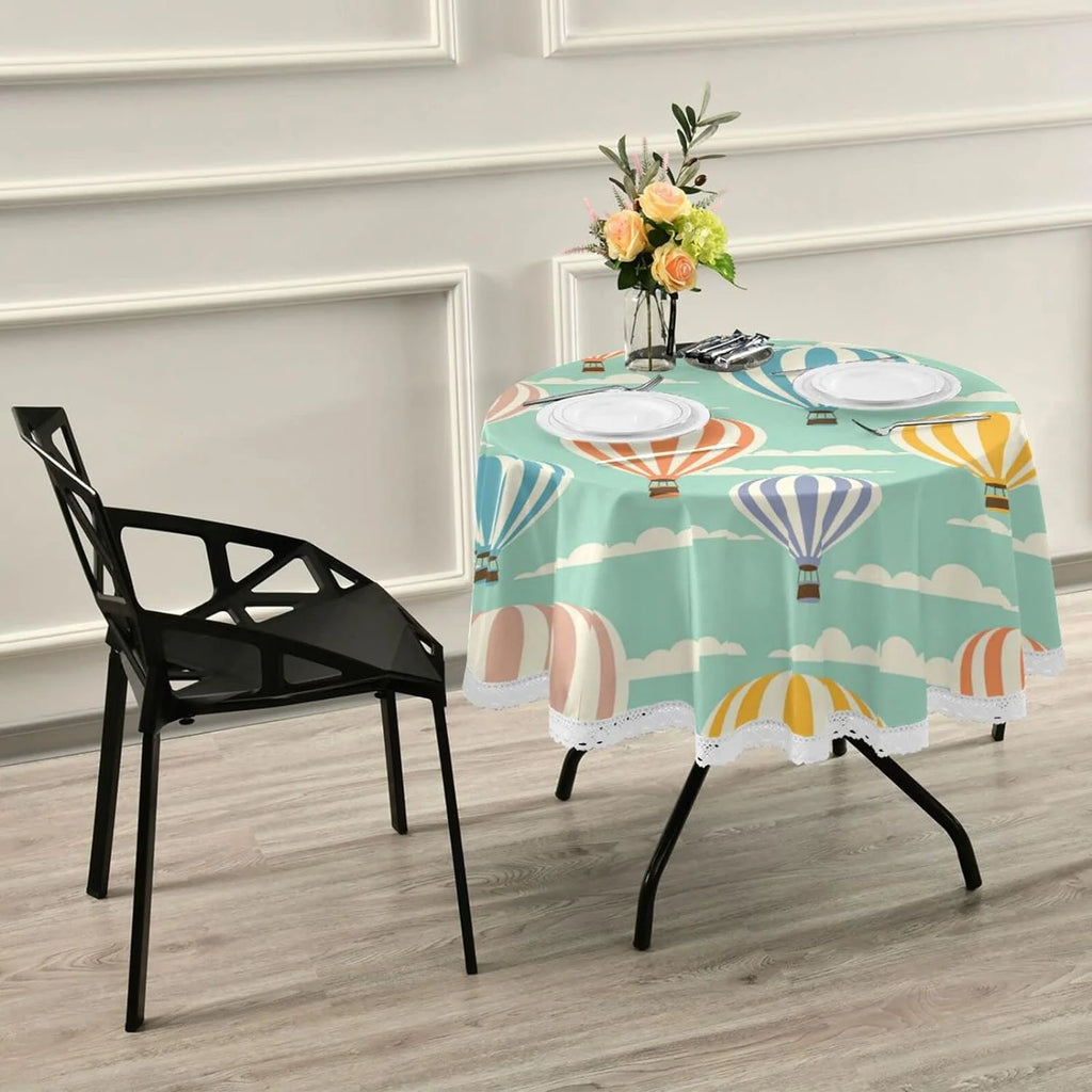 60 Inch Round Waterproof Tablecloth with Lace K1637