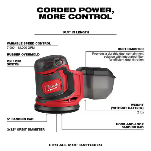 18V Cordless 5 in. Random Orbit Sander with Two 3.0 Ah Batteries K252