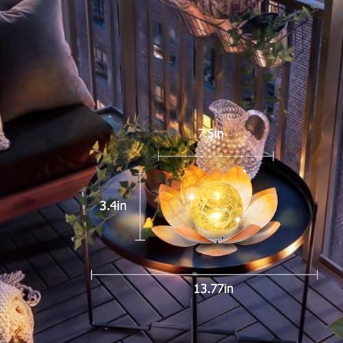 Solar Light Outdoor 2Pack Amber Crackle Glass Metal LED Flower Decoration Q80979