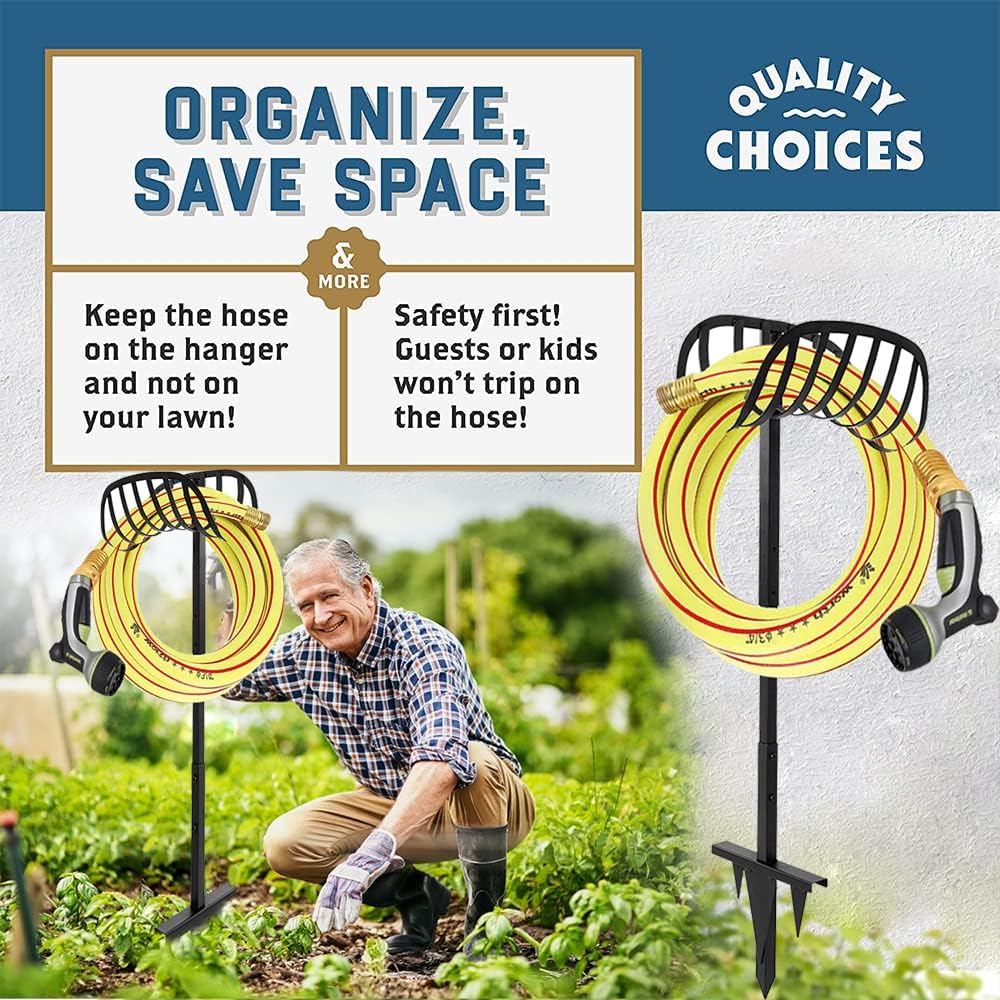 Black Pack of 2 Freestanding Hose Holder Stand Rack D969219