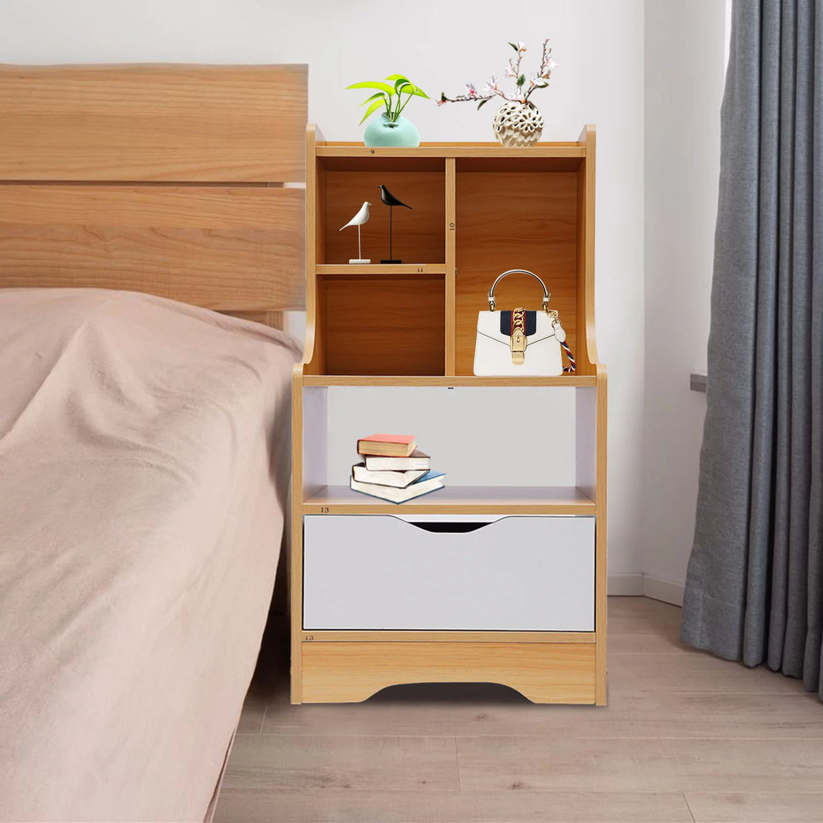 Wood Nightstand Dresser with Storage Shelf Drawer W35320
