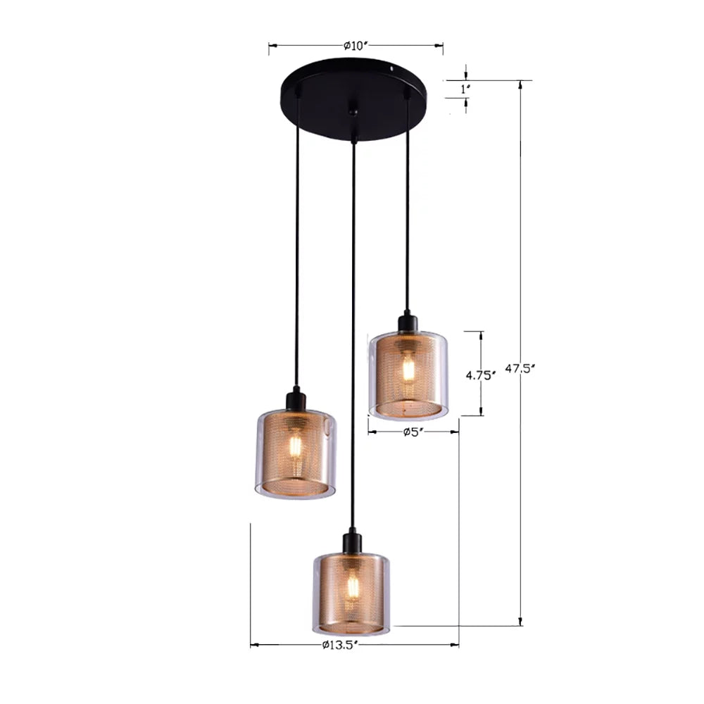 3-head Height Adjustable Gold Glass Chandelier S8984