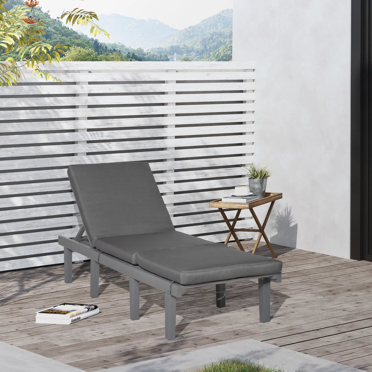 Grey 4-Position Adjustable Chaise Lounge Chair with Cushion P2208