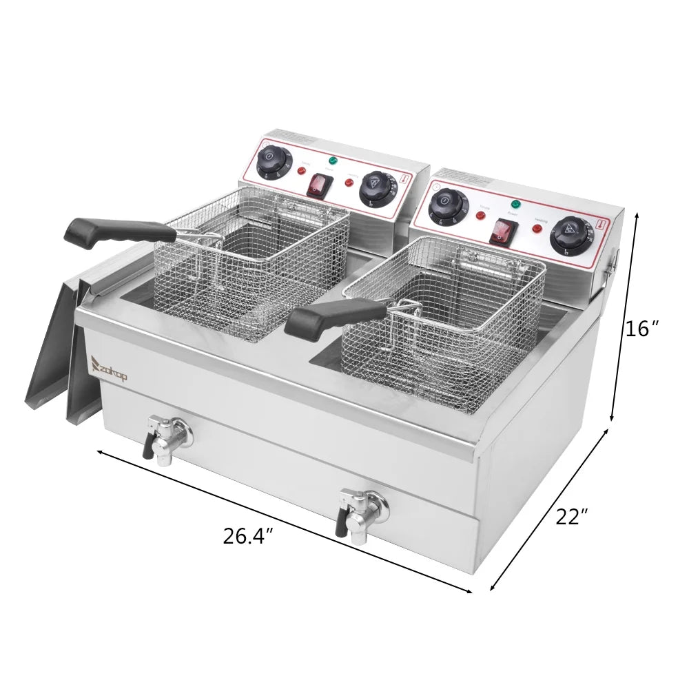 16.9QT Stainless Steel Double Tank Deep Fryer B529
