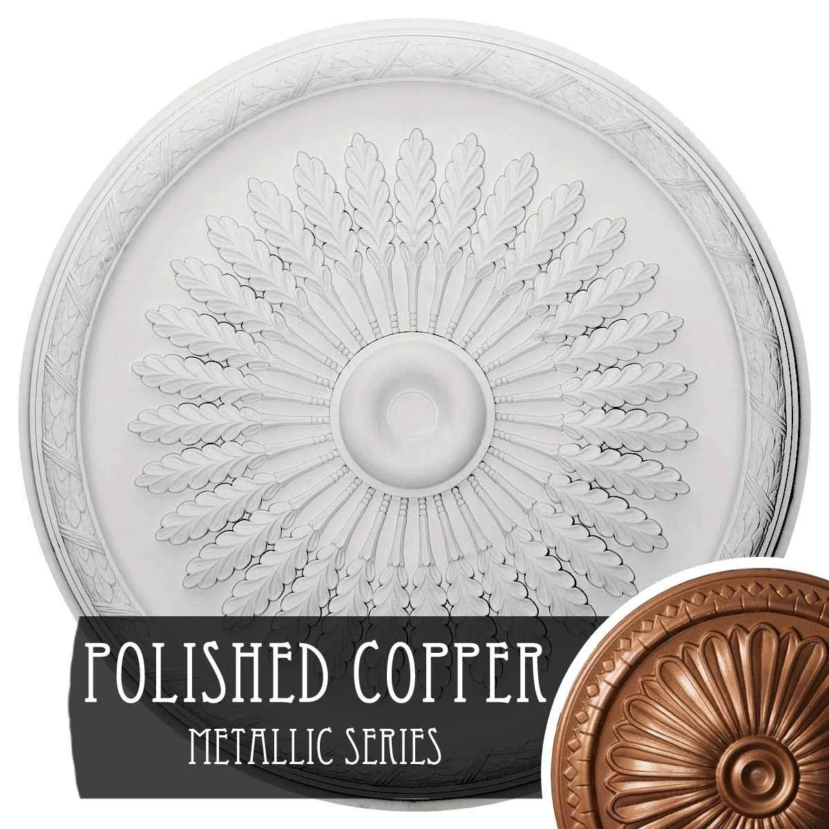 36x22OD x 1 1/2x22P Juniper Ceiling Medallion, Hand-Painted Polished Copper S397