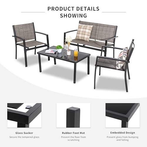 4 Pieces Patio Furniture Set with Glass Coffee Table W1070