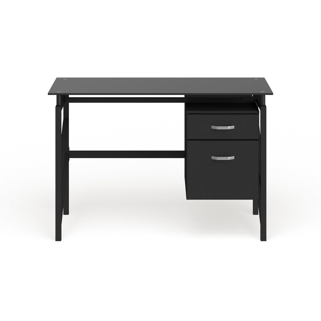 Black Two Drawer Pedestal Desk with Tempered Glass Top and Metal Frame Z913862