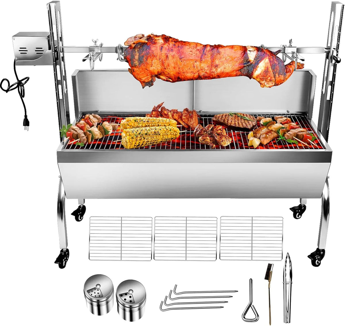 Stainless Steel Rotisserie Grill with Back Cover Guard N646