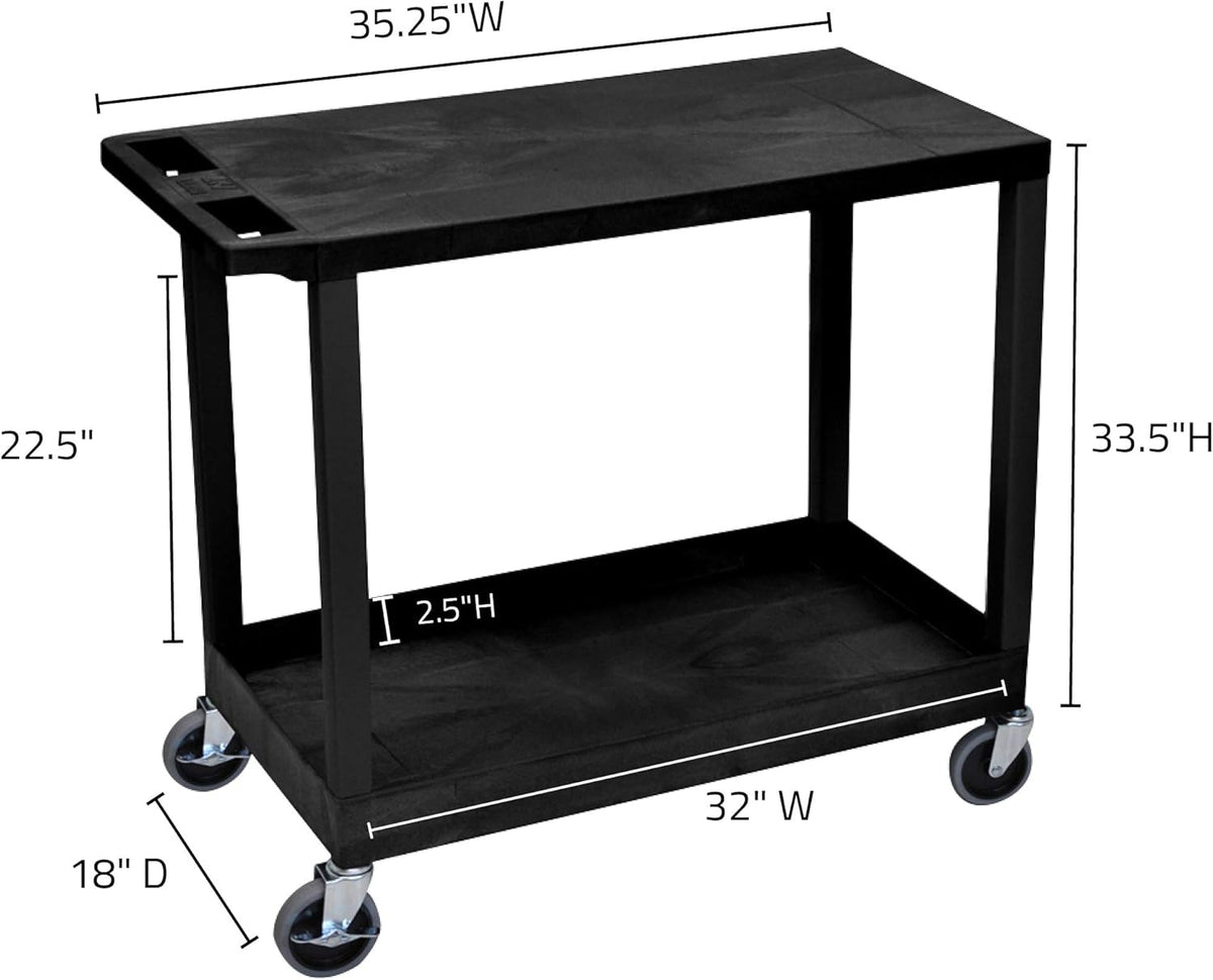 Black Mobile Heavy-Duty Utility Cart with One Tub and One Flat Shelf F6018