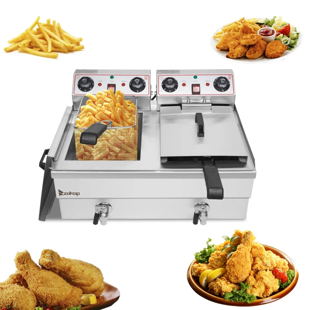 16.9QT Stainless Steel Double Tank Deep Fryer B529