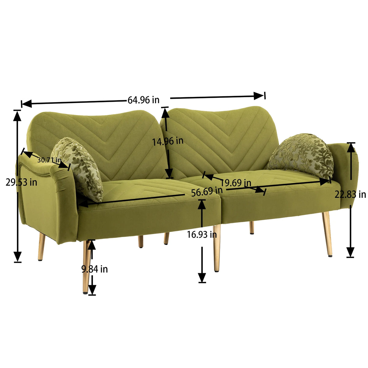 Velvet Love Seats Sofa with 2 Bolster Pillows E20747