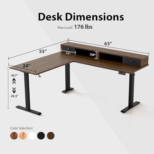 Black L Shaped Electric Standing Desk with 2 Drawers F218657