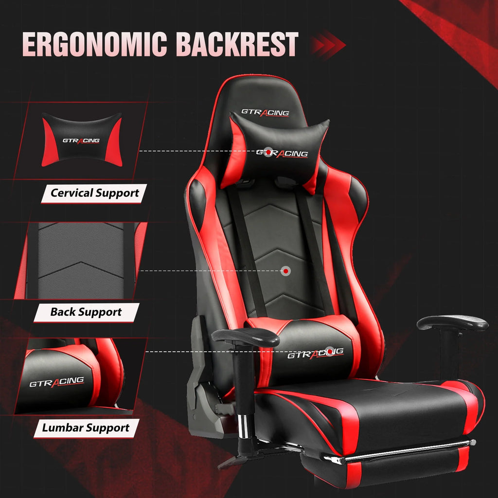 Red PU Leather Gaming Chair with Footrest N1063