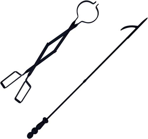 32 Inch Fireplace Fire Pit Poker Stick and 25 Inch Firewood Tongs, Black Finish J7587