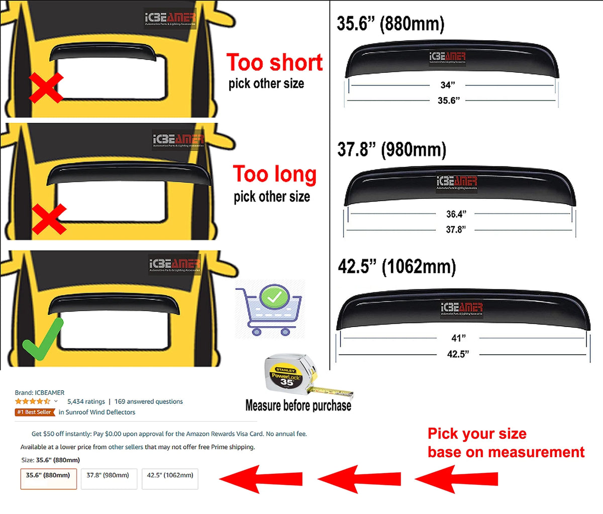 37.8" 980mm Tinted Sunroof Wind Deflector Visor with Double Side Tape Z875