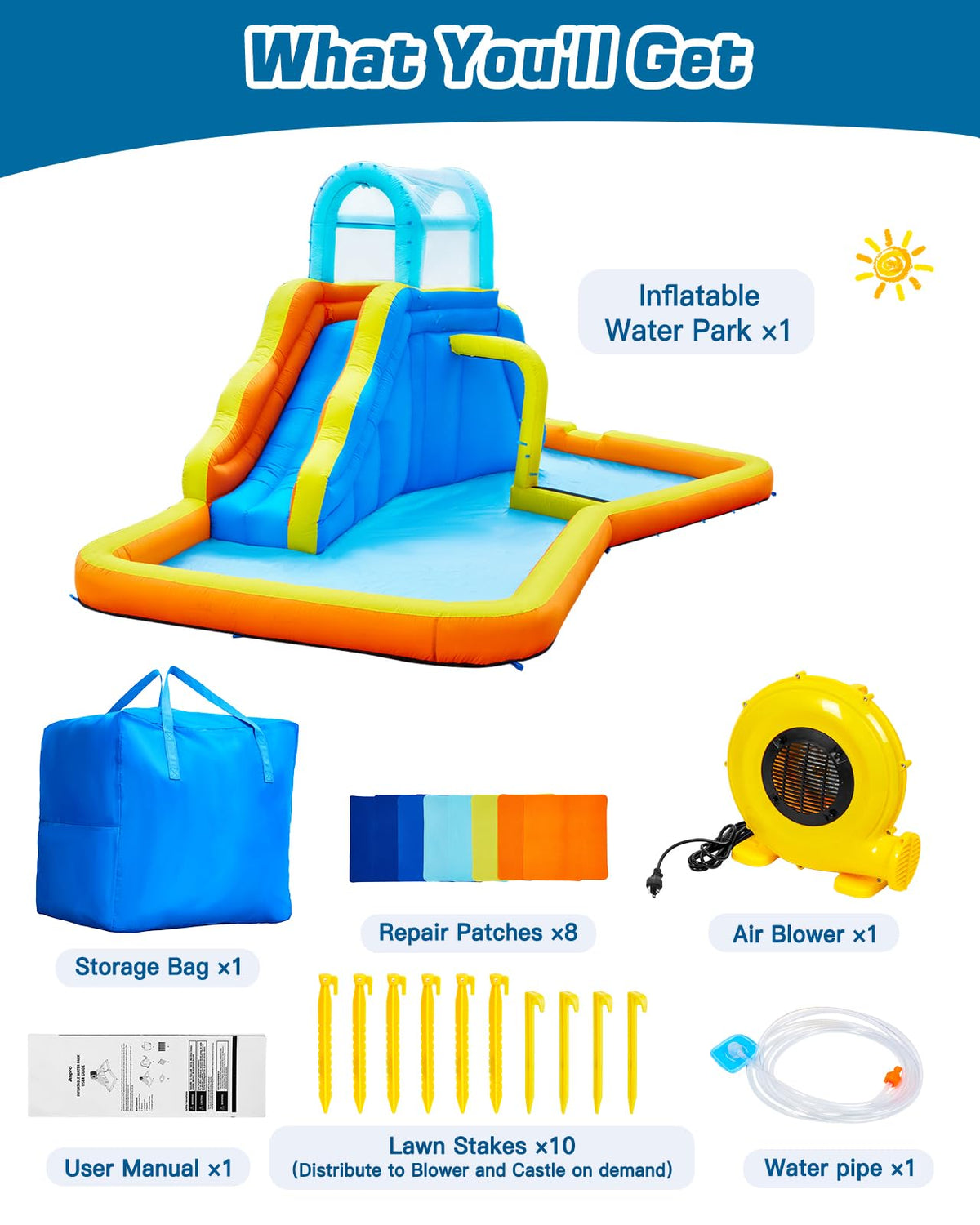Kids Inflatable Water Slide Park with Blower, Climbing Wall, Splash Pool and Sprinkler R322