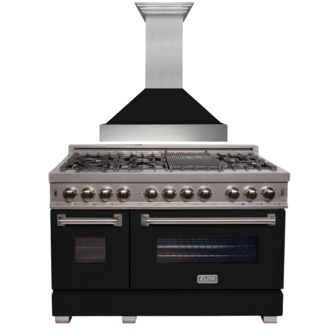 48 Dual Fuel Range with Black Matte Door & Range Hood Appliance Package H5093