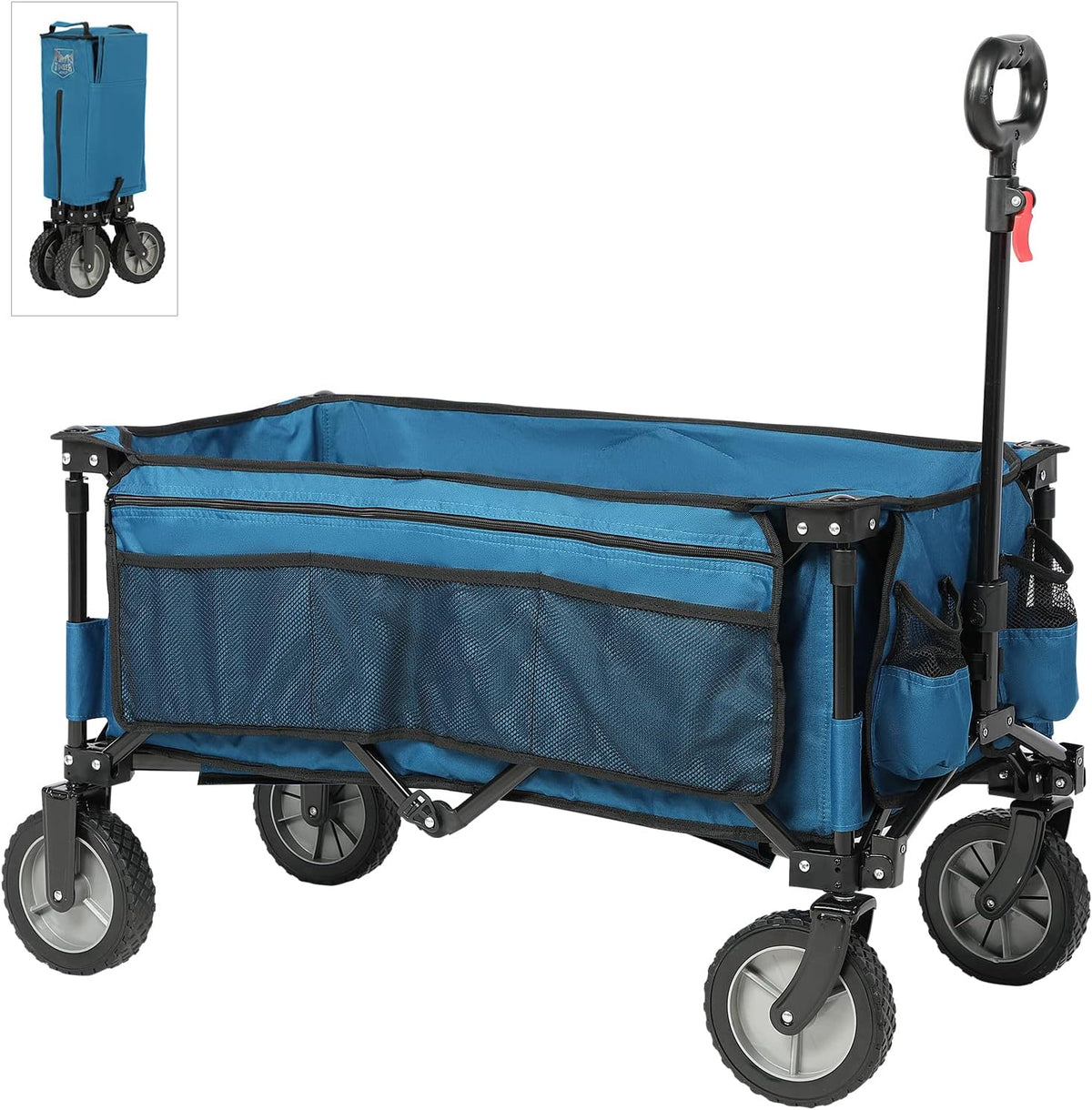 Collapsible Outdoor Folding Wagon Cart with Side Bag Cup Holder E9103