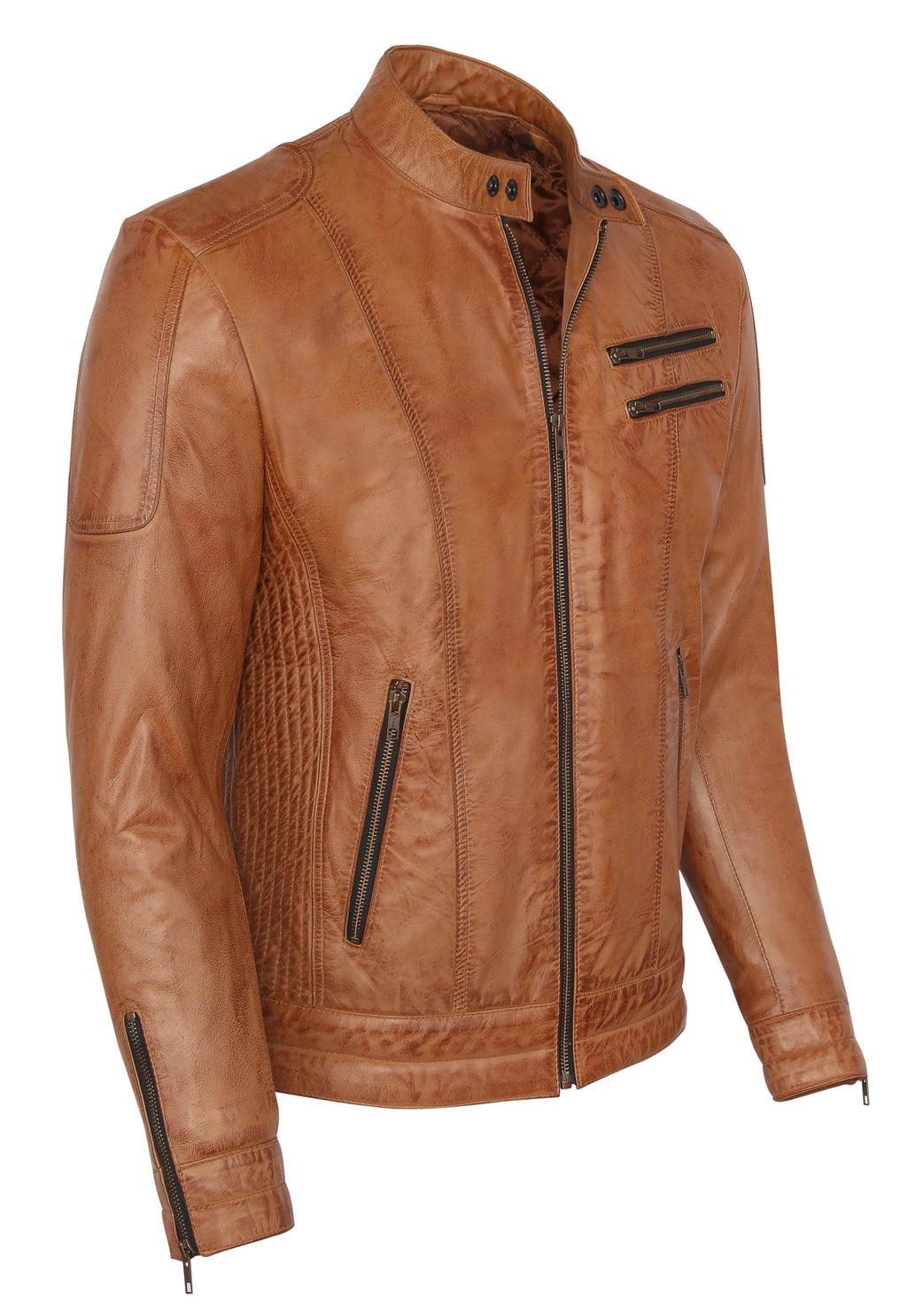 Camel Lambskin Leather Biker Jacket Size L A97877