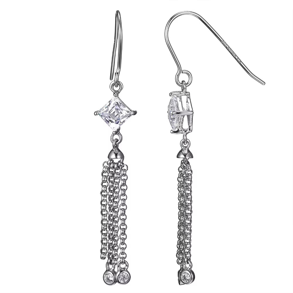 Platinum Plated CZ Tassel Drop Earrings J944715