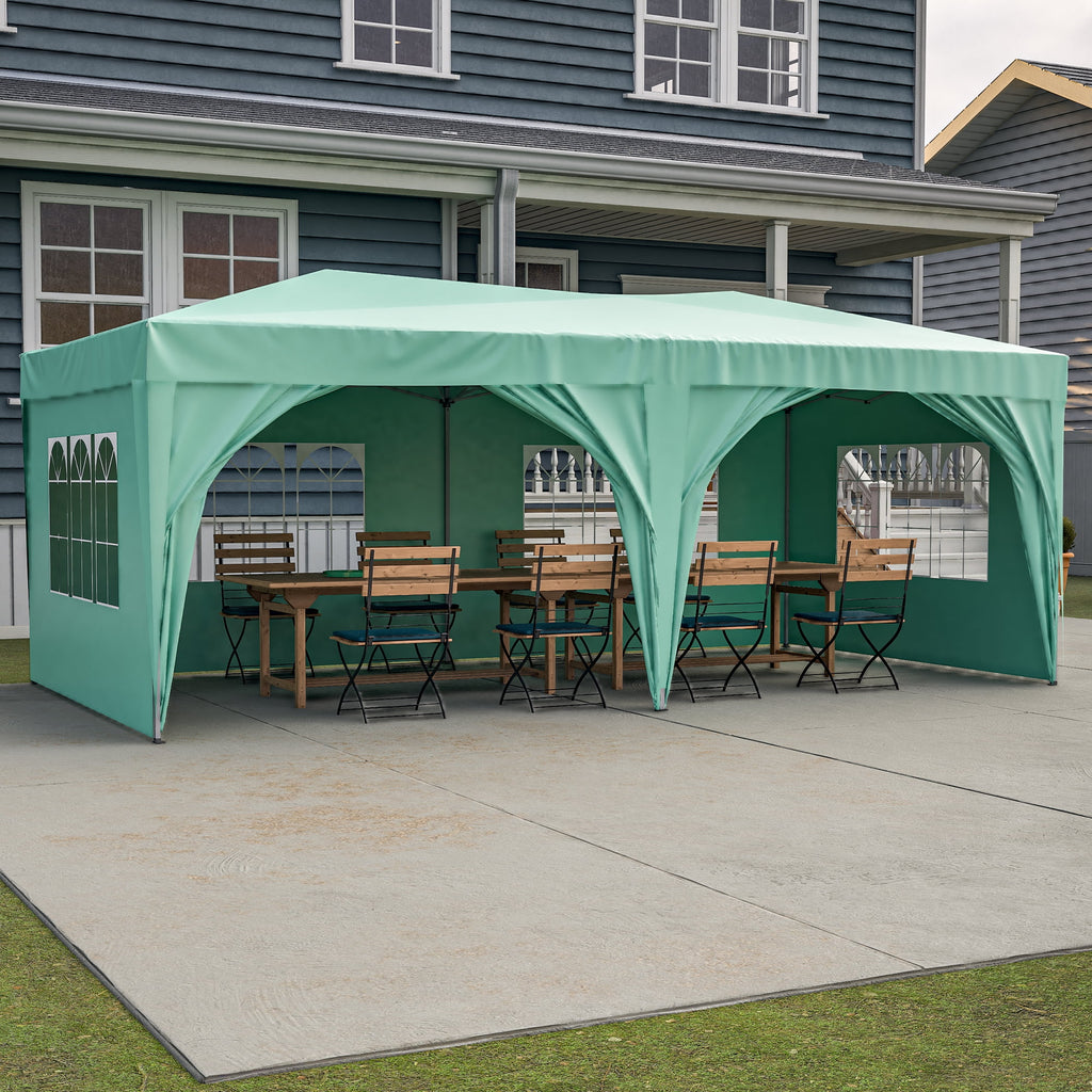 10'x20' Pop up Canopy Tent with 6 Sidewalls, Green T218