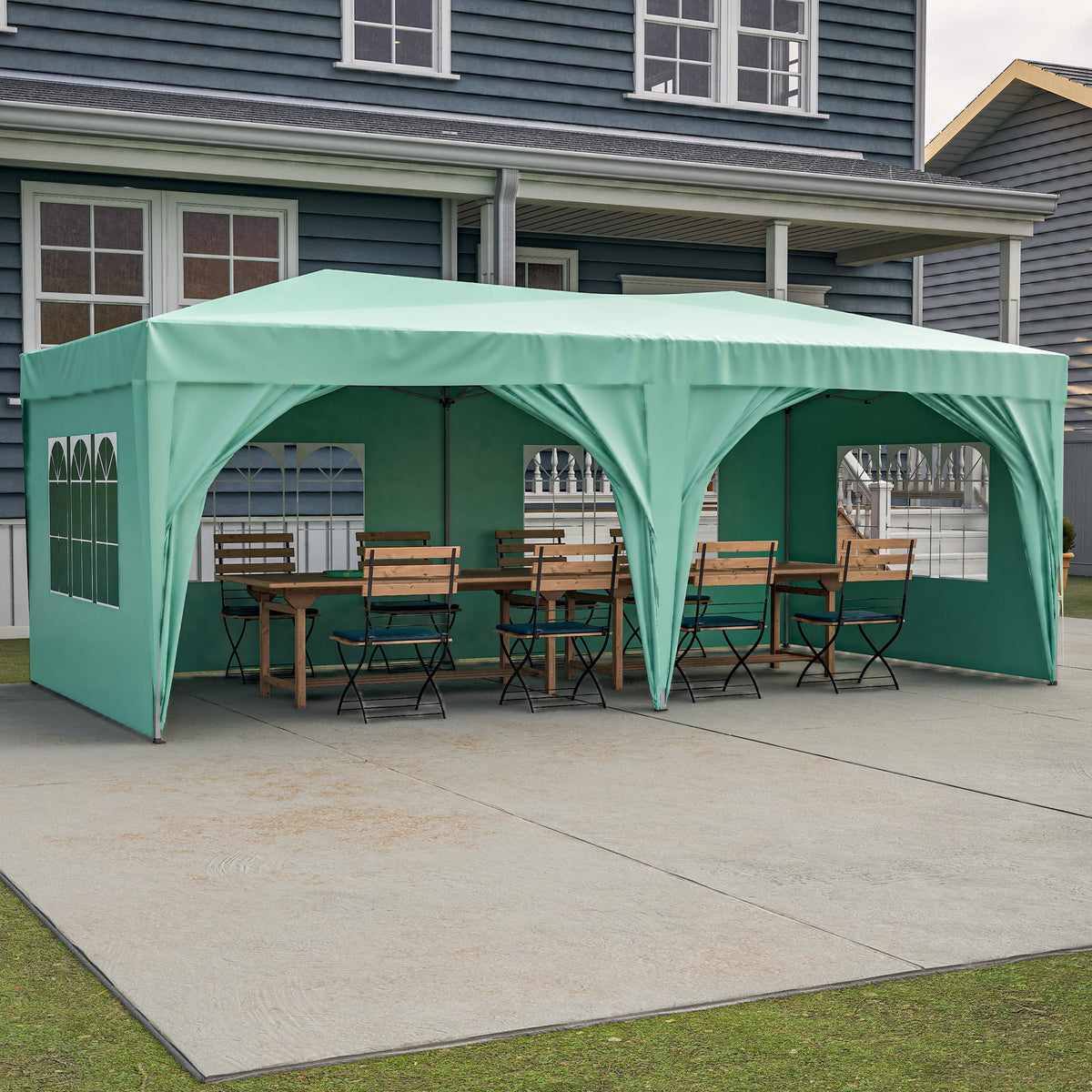 10'x20' Pop up Canopy Tent with 6 Sidewalls, Green T218