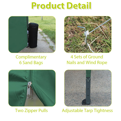 10'x20' Pop up Canopy Tent with 6 Sidewalls, Green T218
