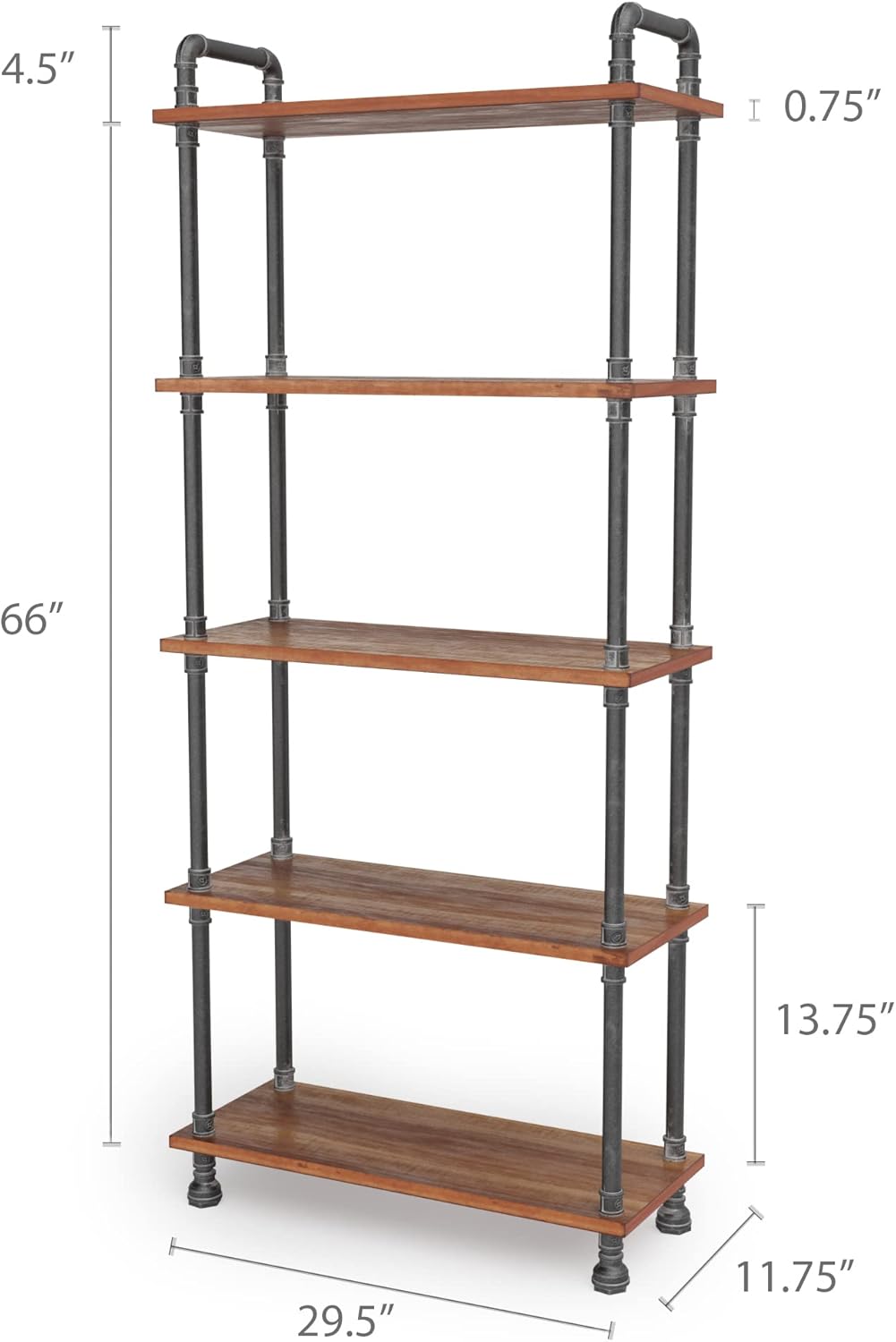 5-Tier Solid Pine Open Wood Bookcase, Brown N73622