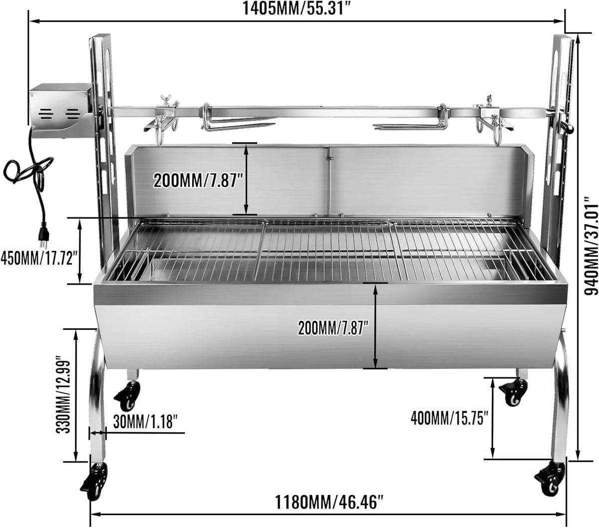 Stainless Steel Rotisserie Grill with Back Cover Guard N646