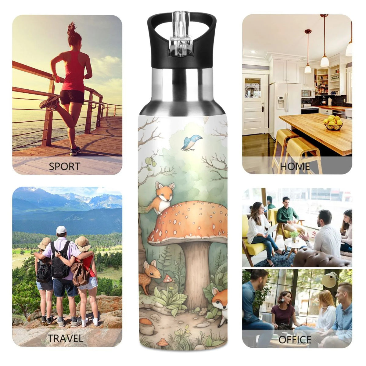 Stainless Steel Insulated Thermos Vacuum Flask Water Bottle with Straw Lid T460340