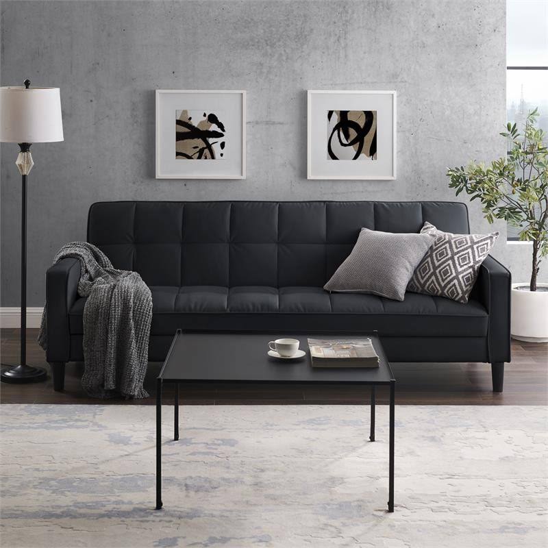 Black Faux Leather Convertible Sleeper Sofa W90129
