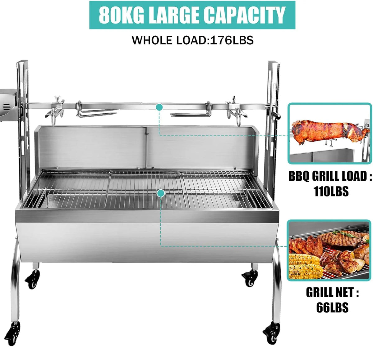 Stainless Steel Rotisserie Grill with Back Cover Guard N646
