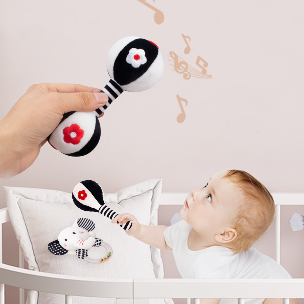 3PCS Soft Plush Baby Rattles High Contrast Black and White Sensory Toy H8497