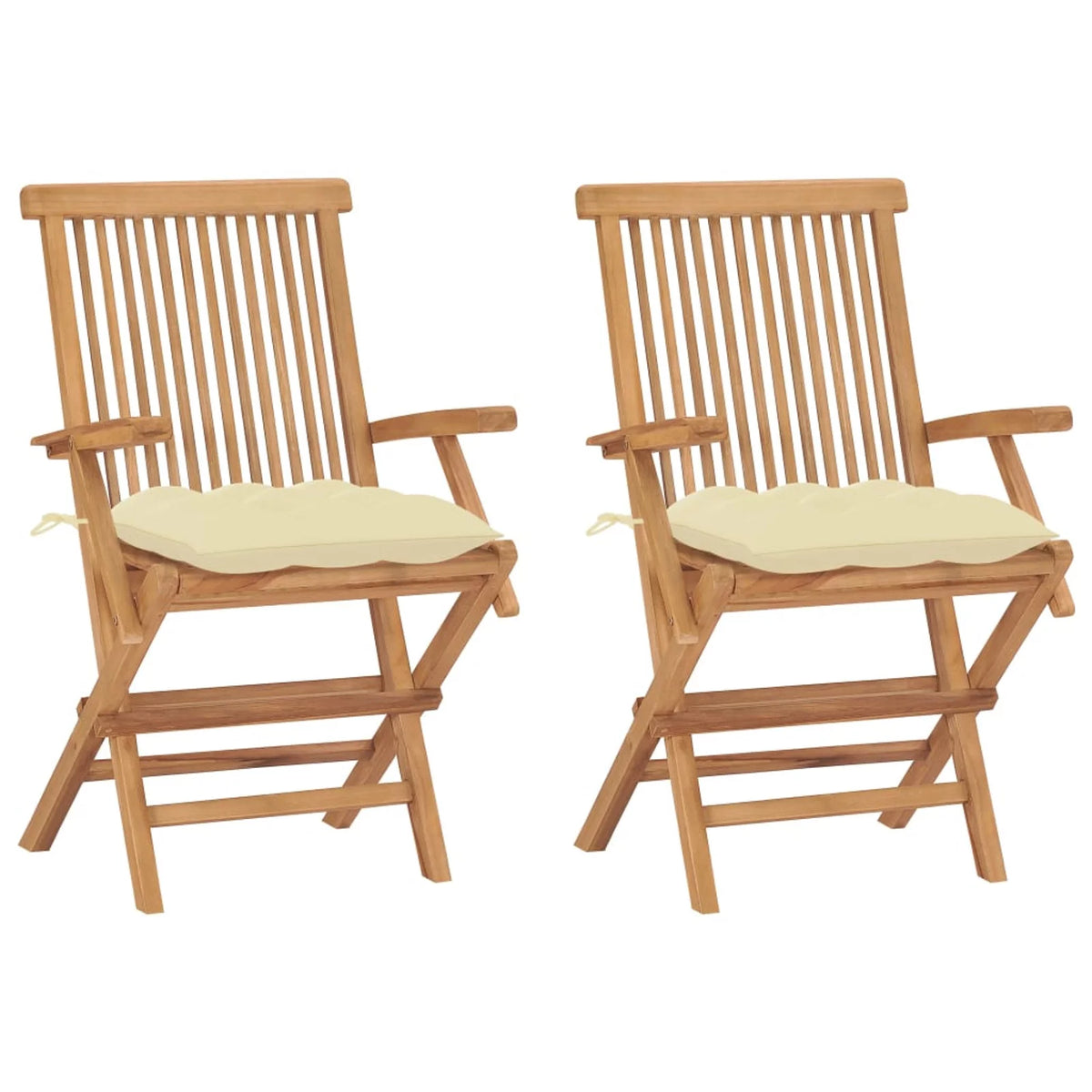 Set of 2 Cream White Cushion Teak Wood Foldable Outdoor Dining Chairs V8715