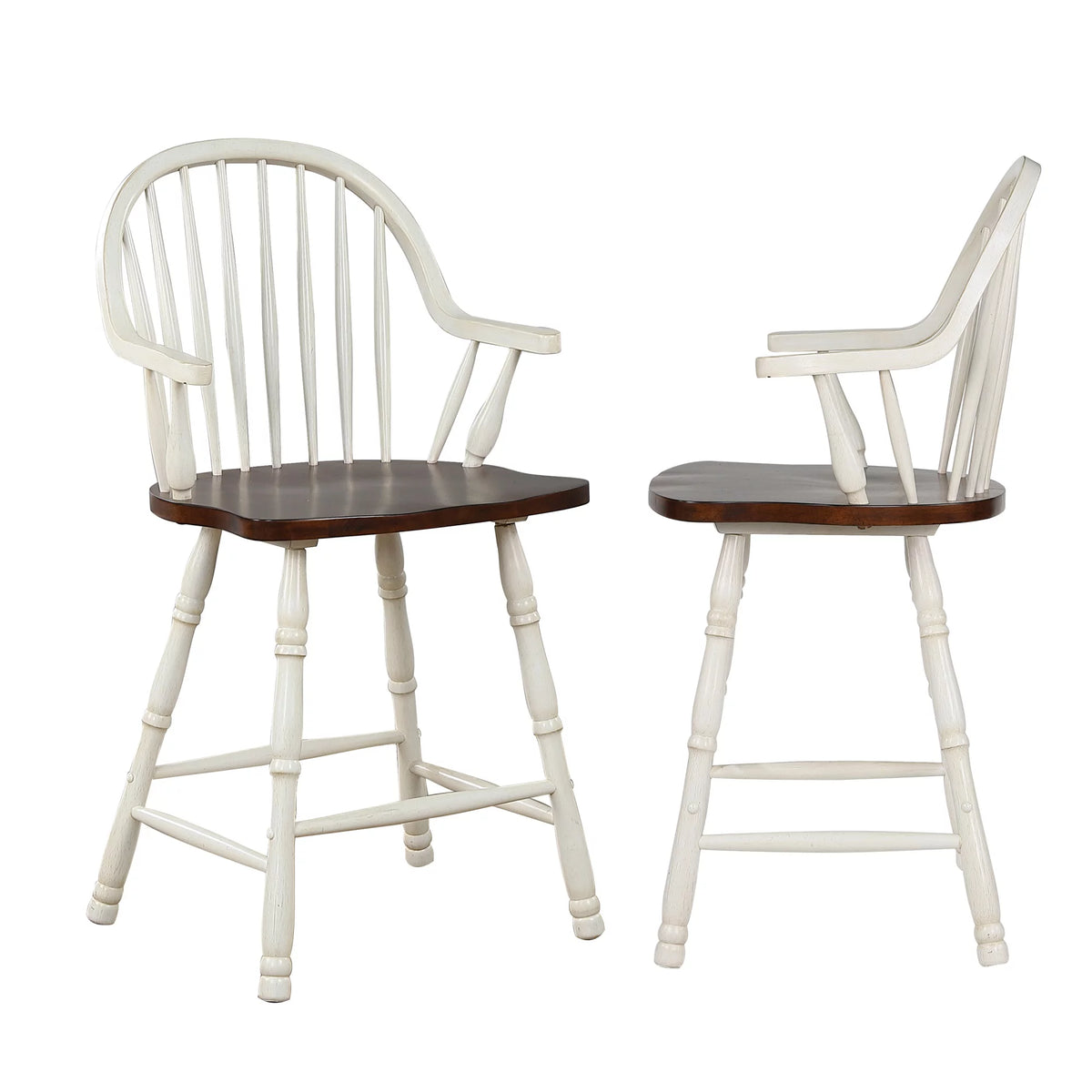 White Brown Windsor Wood Barstools Set of 2 U77837