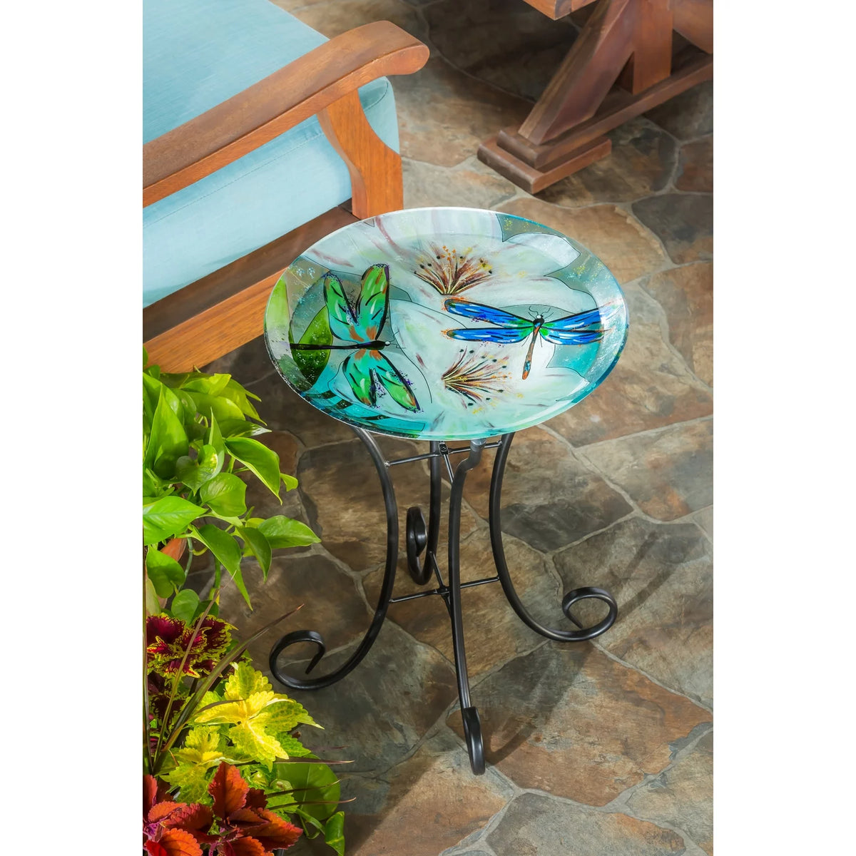 16" Glass Bird Bath with Stand P748