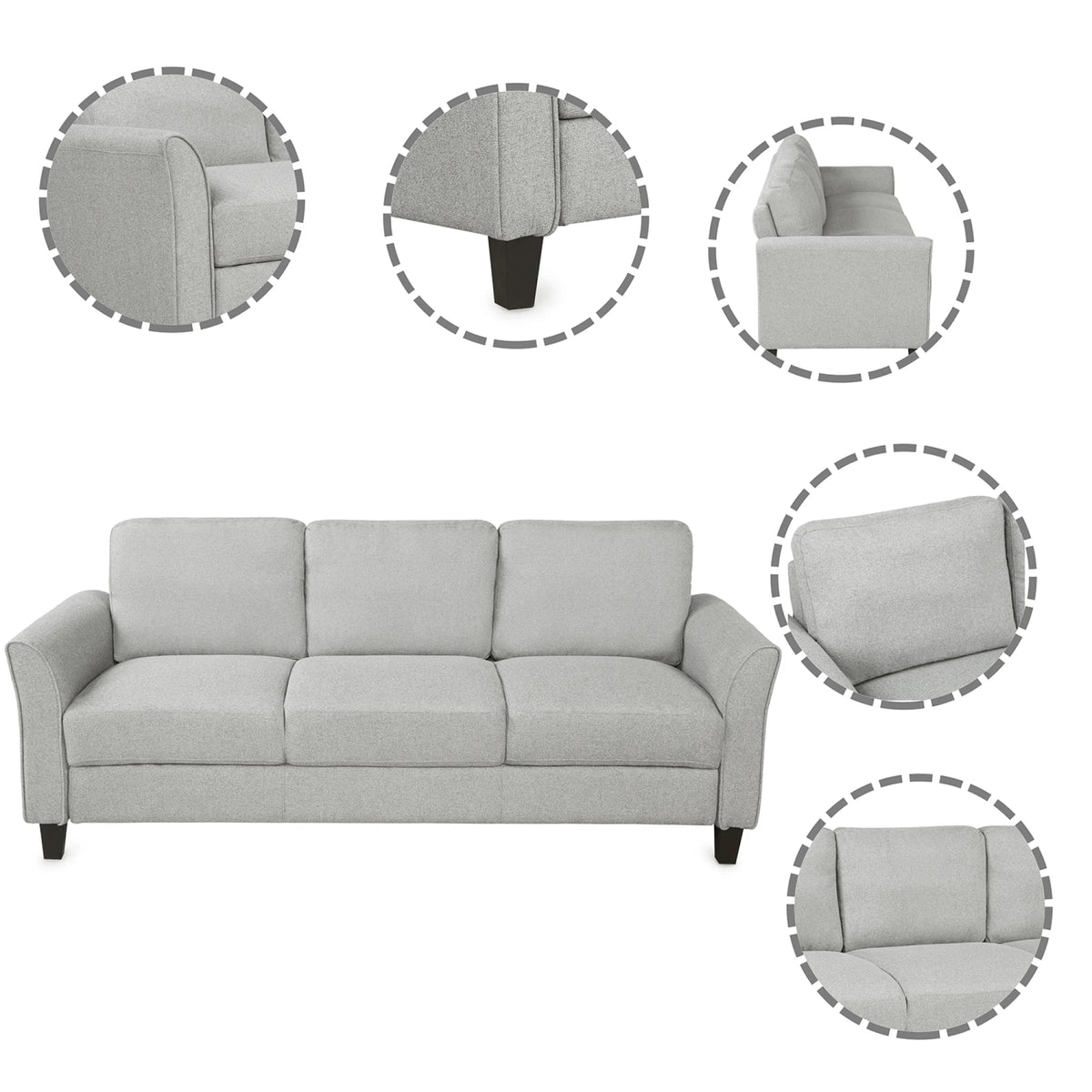 Light Gray Armrest Sofa Loveseat Chair 3-Seat Sofa C86509